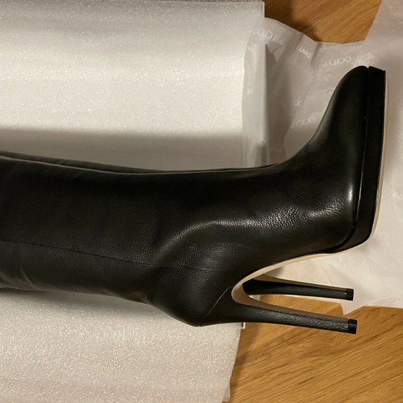 NIB JIMMY CHOO BLACK Leather OVER THE KNEE Thigh High Boots Booties 9 Stiletto - Picture 13 of 14